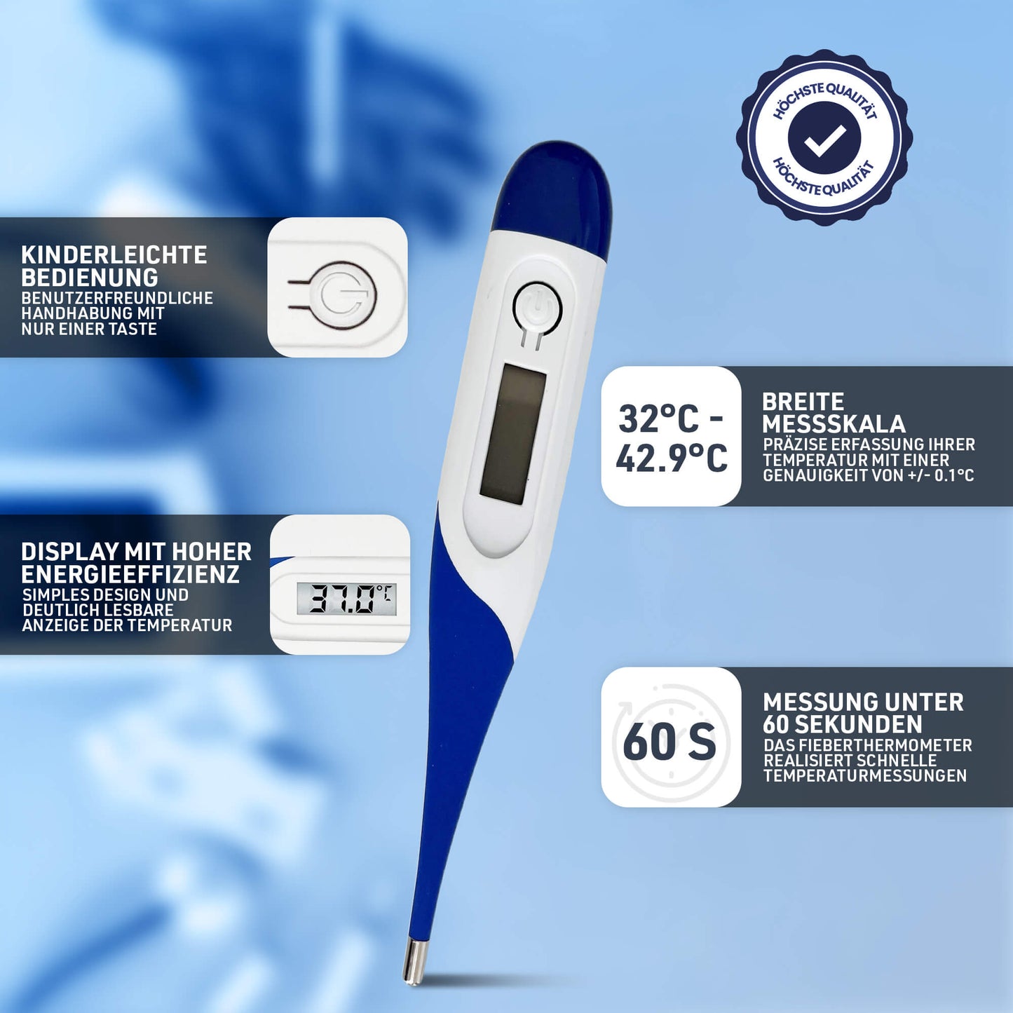 Digitales Fieberthermometer mit flexibler Spitze