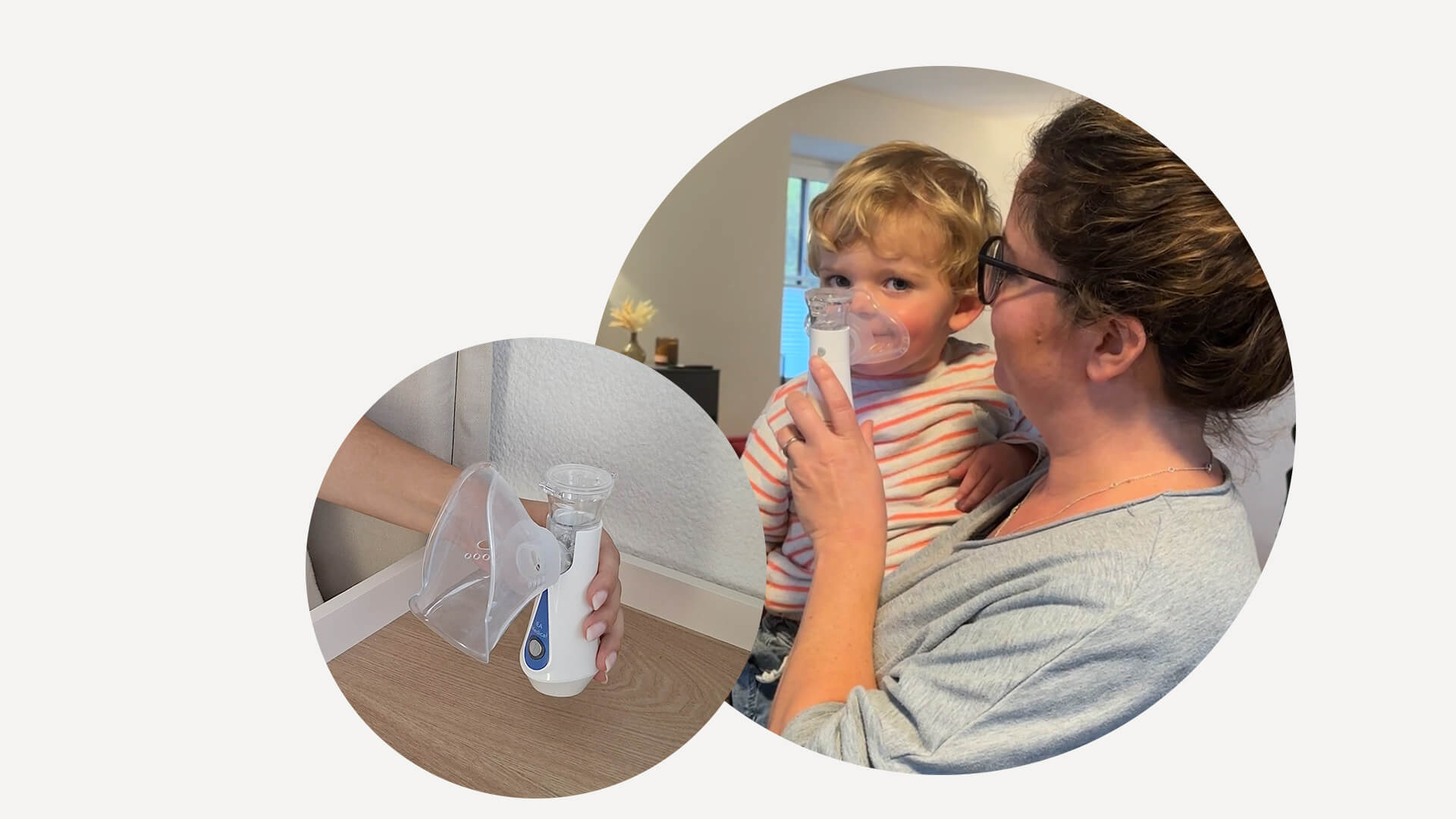 Mutter und Kind testen den Inhalator von IEA Medical