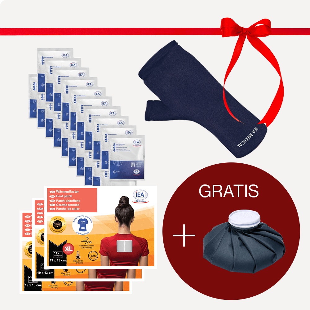 Volleyball Recovery Set bestehend aus Kühlhandschuh, Sofort-Kalt-Kompressen und Wärmepflastern