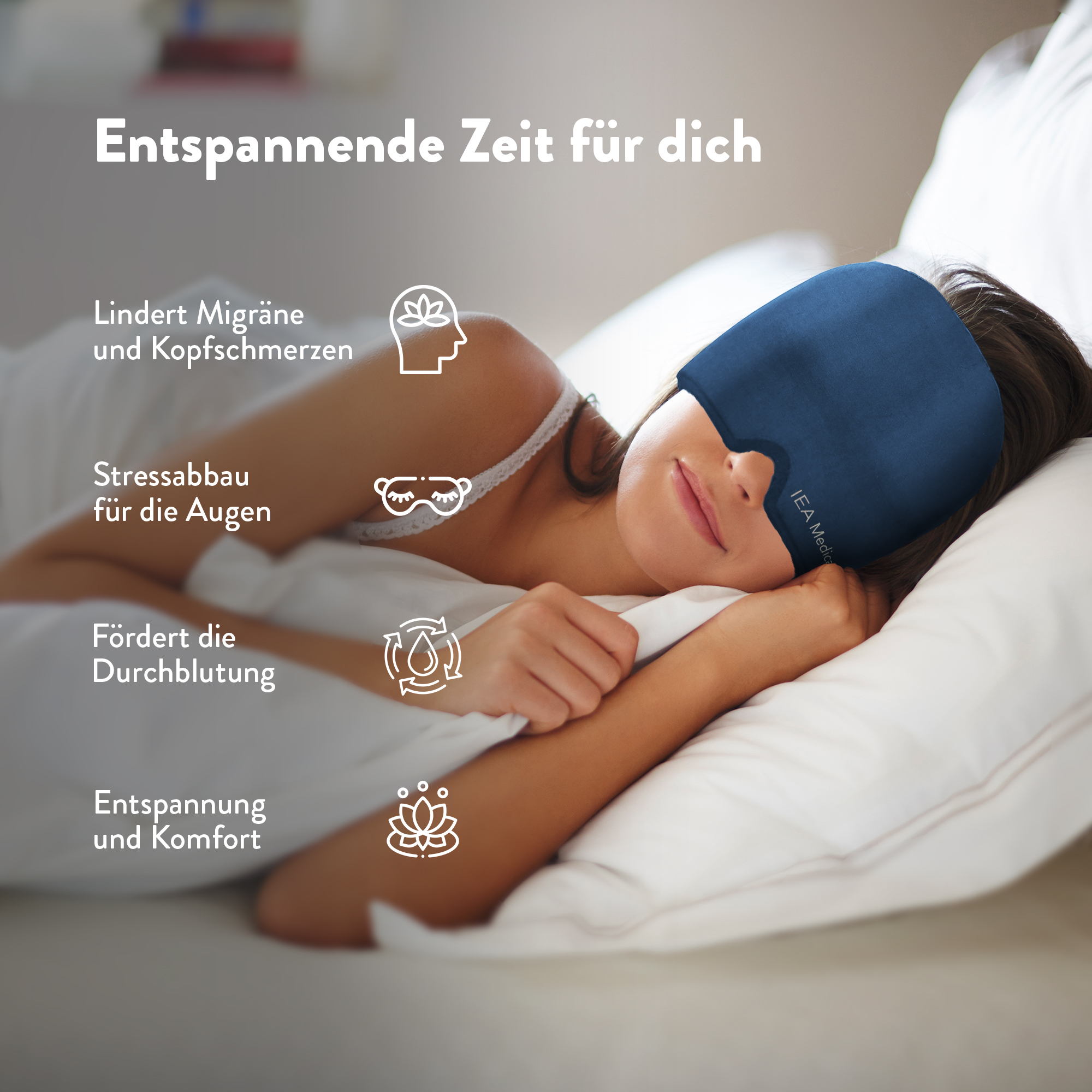 Entspannungsmaske gegen Spannungskopfschmerz in Anwendung